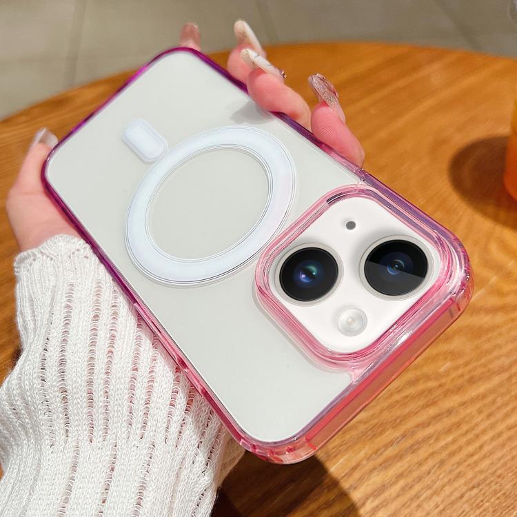 

For iPhone 14 Contrast Color Gradient Transparent MagSafe Phone Case(Purple Pink + Light Purple)