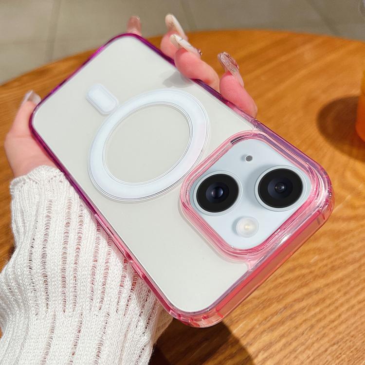 

For iPhone 15 Contrast Color Gradient Transparent MagSafe Phone Case(Purple Pink + Light Purple)