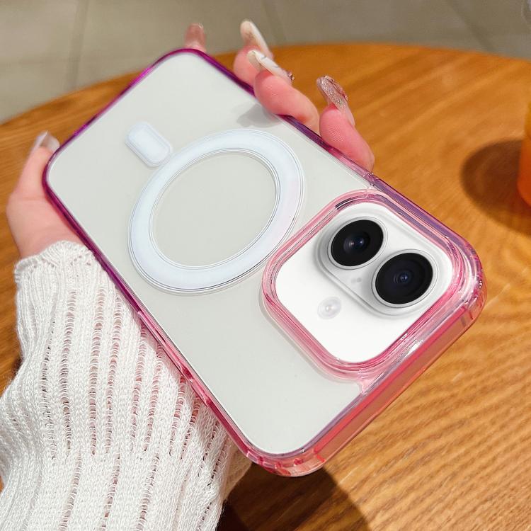 

For iPhone 16 Plus Contrast Color Gradient Transparent MagSafe Phone Case(Purple Pink + Light Purple)