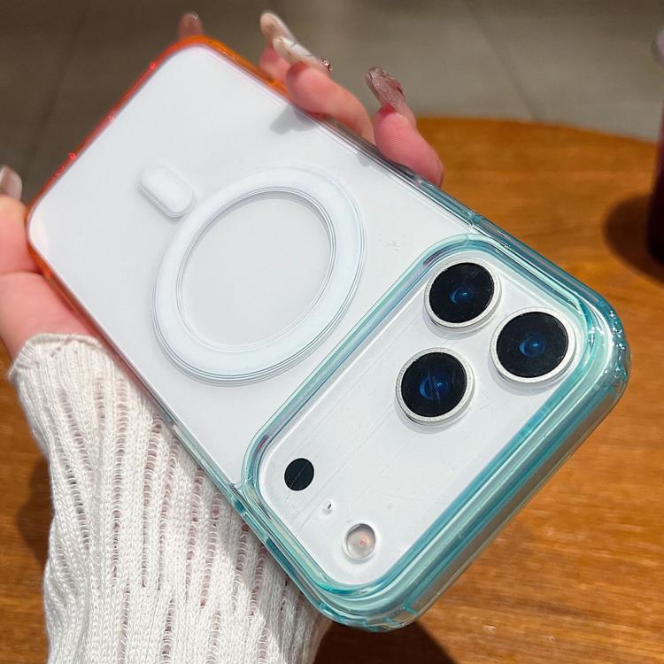 

For iPhone 17 Pro Max Contrast Color Gradient Transparent MagSafe Phone Case(Blue Green + Pink)