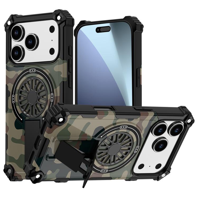 

For iPhone 17 Pro Camouflage Kickstand Rotating Shaft MagSafe Phone Case(Army Green Camouflage)