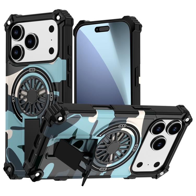 

For iPhone 17 Pro Camouflage Kickstand Rotating Shaft MagSafe Phone Case(Green Camouflage)
