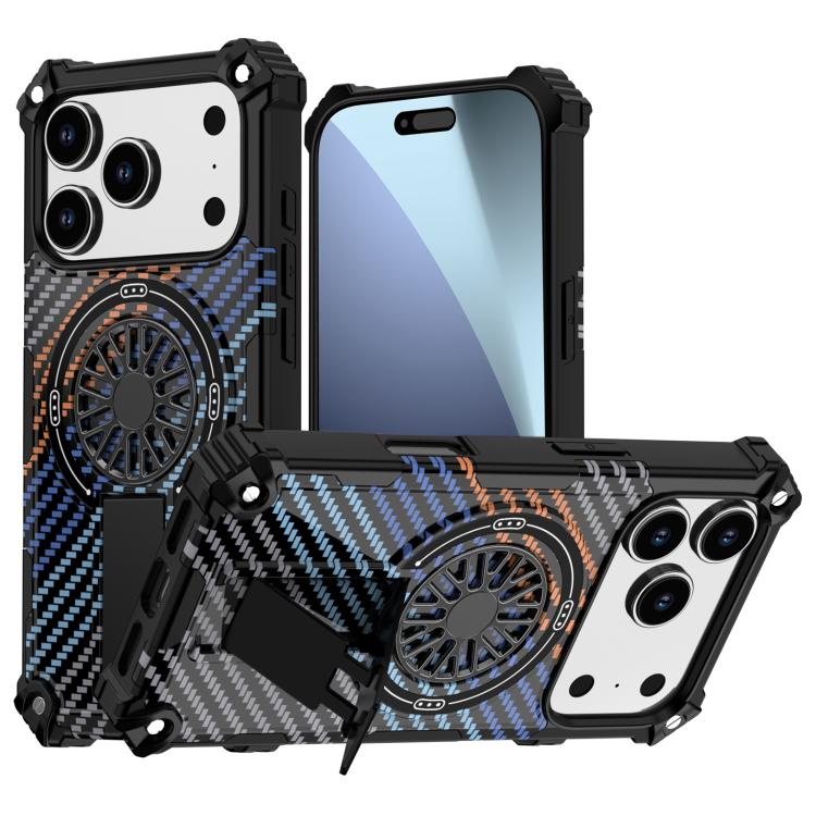 

For iPhone 17 Pro Camouflage Kickstand Rotating Shaft MagSafe Phone Case(Carbon Fiber Rainbow)