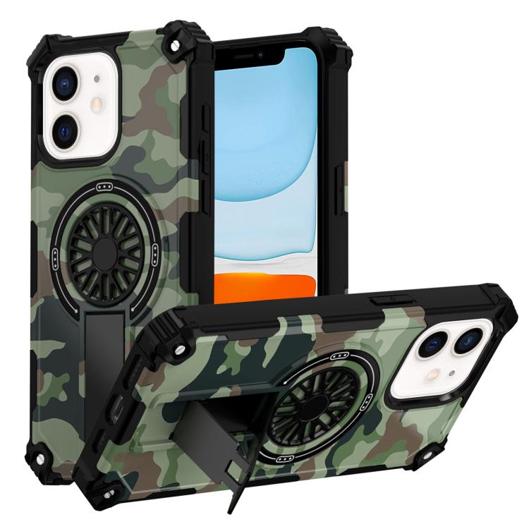 

For iPhone 11 Camouflage Kickstand Rotating Shaft MagSafe Phone Case(Army Green Camouflage)