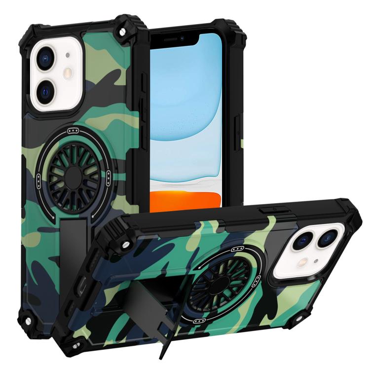 

For iPhone 11 Camouflage Kickstand Rotating Shaft MagSafe Phone Case(Green Camouflage)