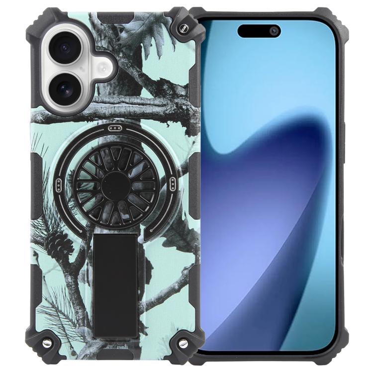 

For iPhone 17 Camouflage Kickstand Rotating Shaft MagSafe Phone Case(Bright Green Branches)