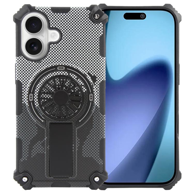 

For iPhone 17 Camouflage Kickstand Rotating Shaft MagSafe Phone Case(Carbon Fiber Grey)