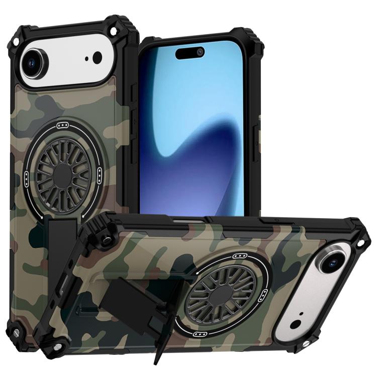 

For iPhone Air Camouflage Kickstand Rotating Shaft MagSafe Phone Case(Army Green Camouflage)