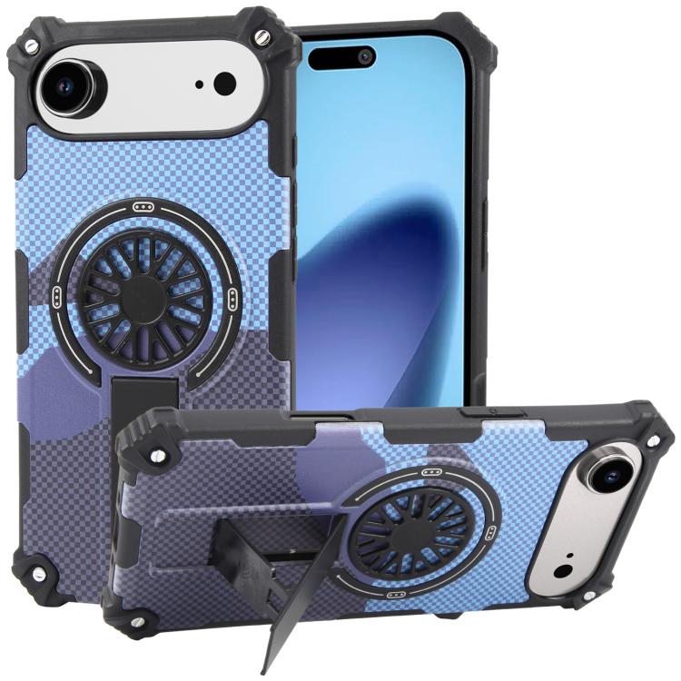 

For iPhone Air Camouflage Kickstand Rotating Shaft MagSafe Phone Case(Carbon Fiber Sky Blue)