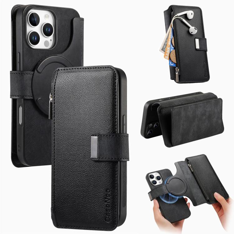 

For iPhone 16 Pro Max CaseNeo MagSafe RFID Anti-theft Zipper Wallet Retro Leather Phone Case(Black)