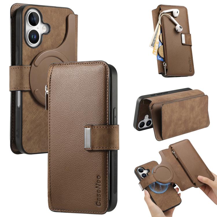 

For iPhone 16 Plus CaseNeo MagSafe RFID Anti-theft Zipper Wallet Retro Leather Phone Case(Brown)
