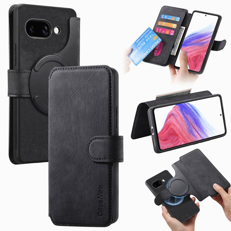 

For Google Pixel 9a CaseNeo MagSafe RFID Anti-theft Retro Leather Phone Case(Black)