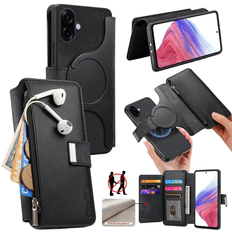 For Galaxy A08 / A07 4G / 5G CaseNeo MagSafe RFID Anti-theft Zipper Wallet Retro Leather Phone Case(Black)