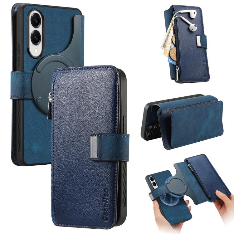 

For Samsung Galaxy S25 Edge 5G CaseNeo MagSafe RFID Anti-theft Zipper Wallet Retro Leather Phone Case(Blue)