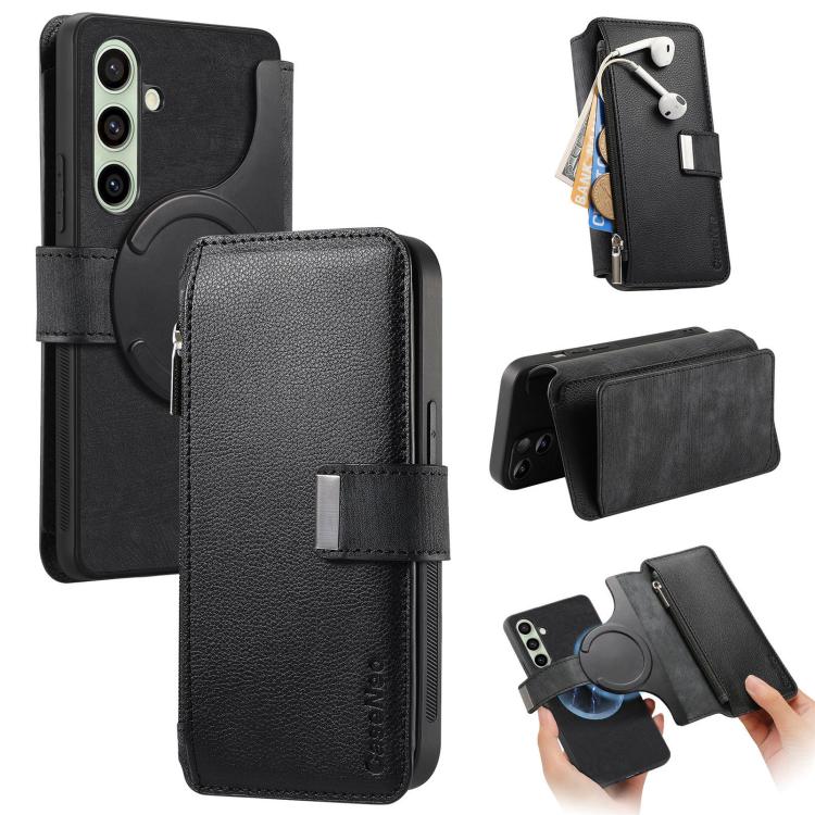 

For Samsung Galaxy S24 FE 5G CaseNeo MagSafe RFID Anti-theft Zipper Wallet Retro Leather Phone Case(Black)