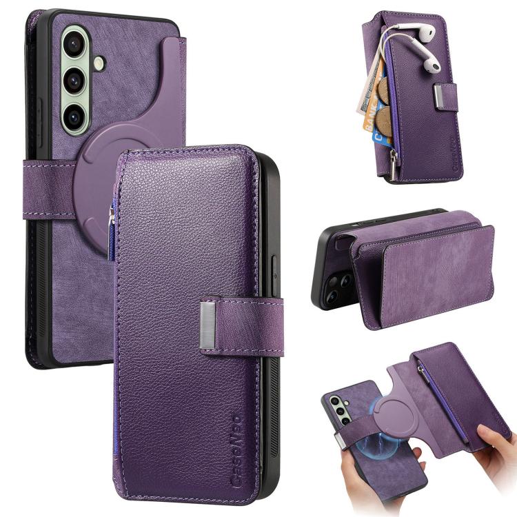 

For Samsung Galaxy S24 FE 5G CaseNeo MagSafe RFID Anti-theft Zipper Wallet Retro Leather Phone Case(Purple)