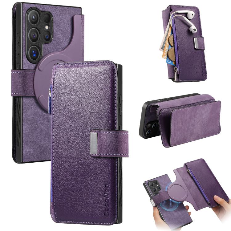 

For Samsung Galaxy S24 Ultra 5G CaseNeo MagSafe RFID Anti-theft Zipper Wallet Retro Leather Phone Case(Purple)