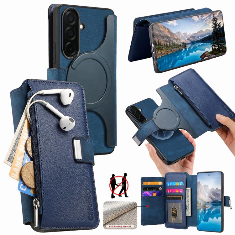 

For Samsung Galaxy S26 5G CaseNeo MagSafe RFID Anti-theft Zipper Wallet Retro Leather Phone Case(Blue)
