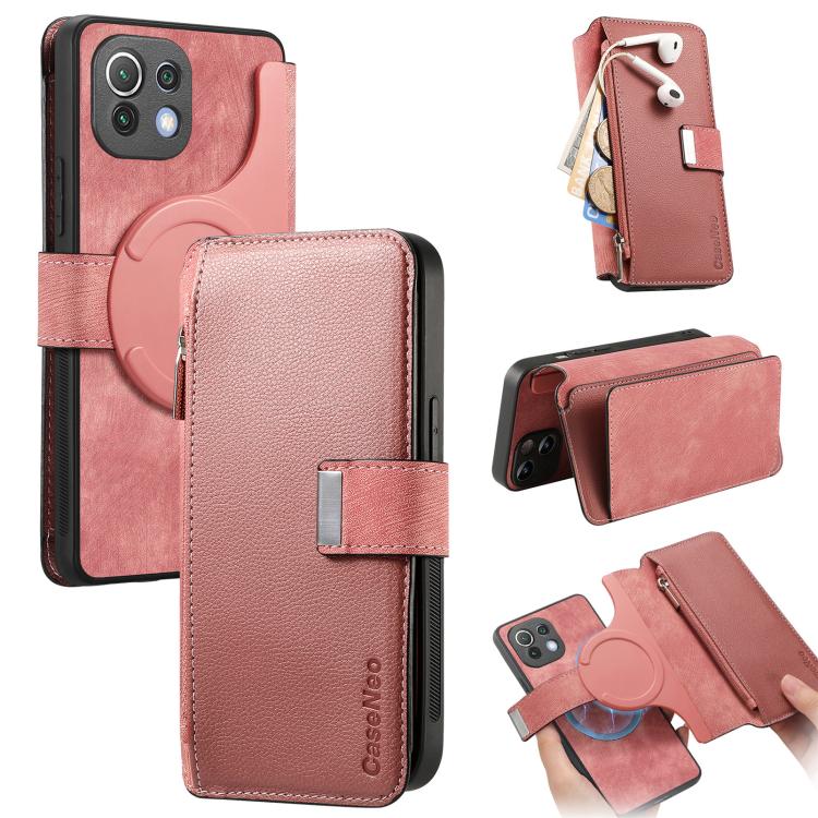 

For Xiaomi Mi 11 Lite CaseNeo MagSafe RFID Anti-theft Zipper Wallet Retro Leather Phone Case(Pink)