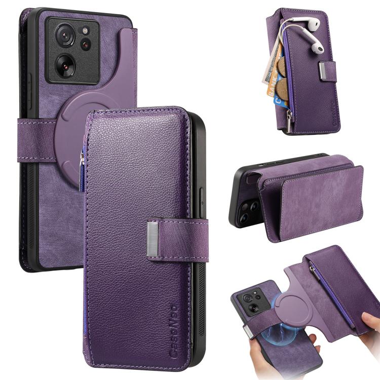

For Xiaomi 13T / 13T Pro 5G CaseNeo MagSafe RFID Anti-theft Zipper Wallet Retro Leather Phone Case(Purple)