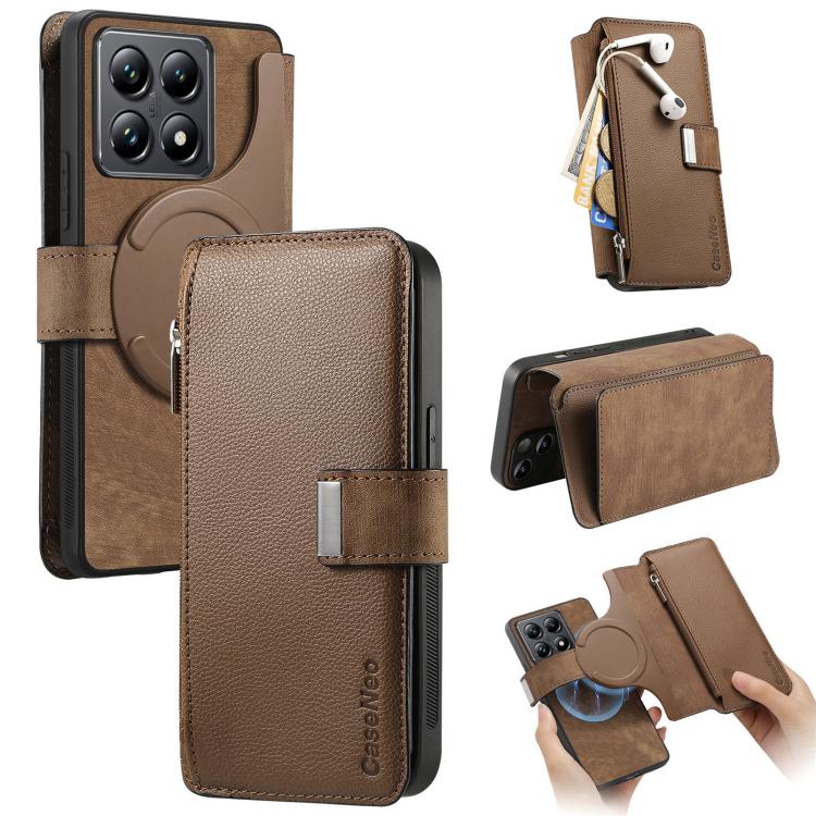 

For Xiaomi 14T CaseNeo MagSafe RFID Anti-theft Zipper Wallet Retro Leather Phone Case(Brown)