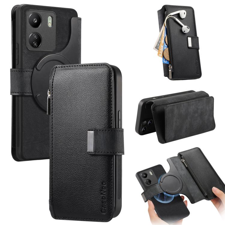 

For Redmi 13C 4G / Poco M6 CaseNeo MagSafe RFID Anti-theft Zipper Wallet Retro Leather Phone Case(Black)