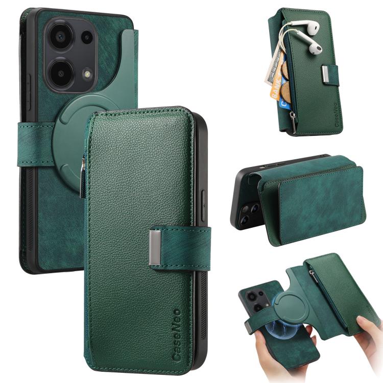 

For Redmi Note 13 Pro 4G CaseNeo MagSafe RFID Anti-theft Zipper Wallet Retro Leather Phone Case(Green)