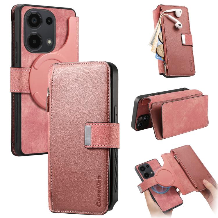 

For Redmi Note 13 Pro 4G CaseNeo MagSafe RFID Anti-theft Zipper Wallet Retro Leather Phone Case(Pink)