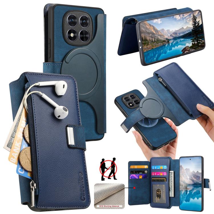 

For Redmi Note 14 Pro 4G CaseNeo MagSafe RFID Anti-theft Zipper Wallet Retro Leather Phone Case(Blue)
