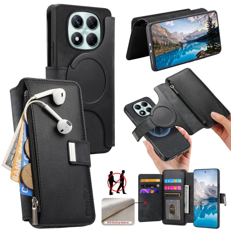 

For Redmi Note 14 Pro 5G CaseNeo MagSafe RFID Anti-theft Zipper Wallet Retro Leather Phone Case(Black)