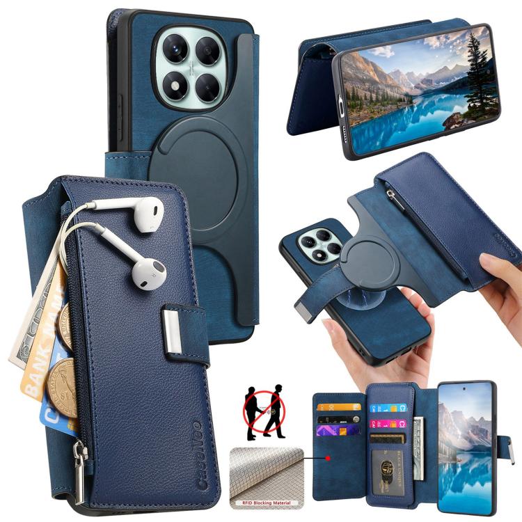 

For Redmi Note 14 Pro 5G CaseNeo MagSafe RFID Anti-theft Zipper Wallet Retro Leather Phone Case(Blue)