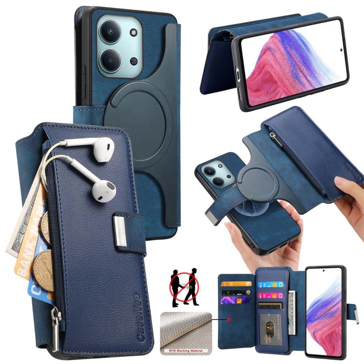 

For Redmi 15C 5G / 4G Global 171mm CaseNeo MagSafe RFID Anti-theft Zipper Wallet Retro Leather Phone Case(Blue)