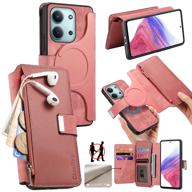 

For Redmi 15C 5G / 4G Global 171mm CaseNeo MagSafe RFID Anti-theft Zipper Wallet Retro Leather Phone Case(Pink)