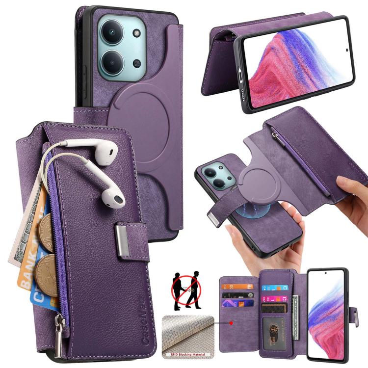 

For Redmi 15C 5G / 4G Global 171mm CaseNeo MagSafe RFID Anti-theft Zipper Wallet Retro Leather Phone Case(Purple)