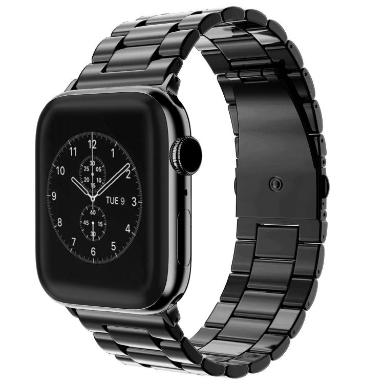 

For Apple Watch 42 / 44 / 45 / 46 / 49mm xDfind Three Beads Fold Buckle Stainless Steel Watch Band(Black)