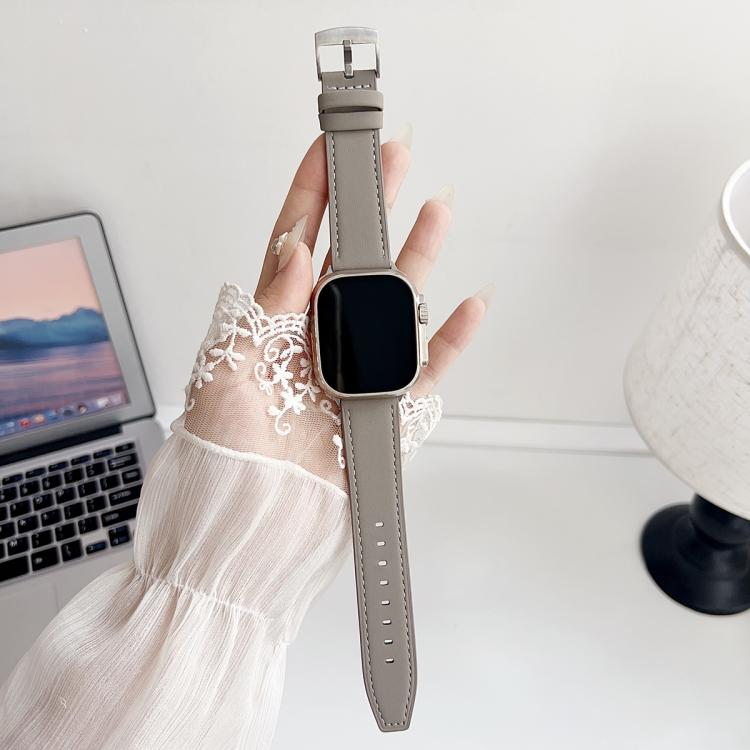 

For Apple Watch 42 / 44 / 45 / 46 / 49mm xDfind Black Shark Fine Grain Leather Watch Band(Grey)