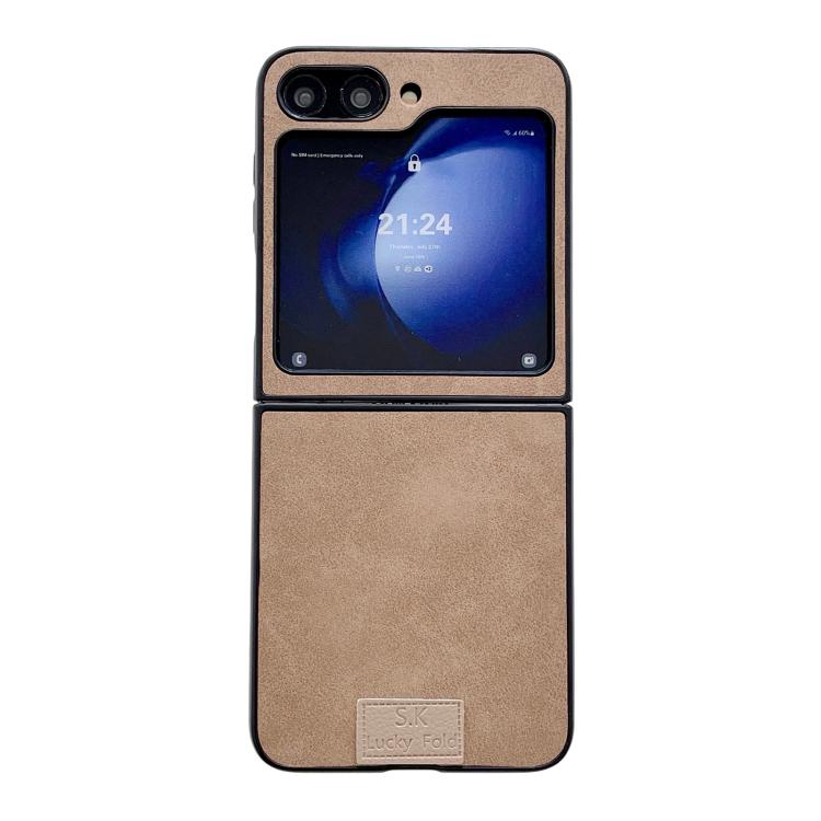 

For Samsung Galaxy Z Flip6 5G Lamb Leather Cork PU + PC Brown Phone Case(Black Edge)