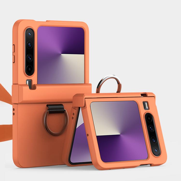 

For Huawei Pura X Three Parts PC Skin Feel Shockproof Phone Case with Ring(Flaming Orange)