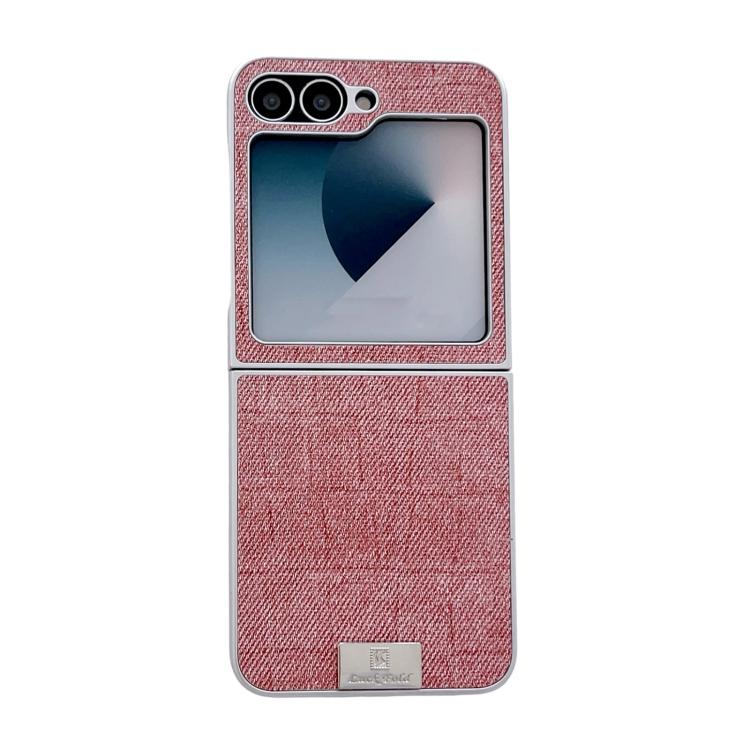 

For Samsung Galaxy Z Flip6 / Flip7 FE Silver Frame Denim PU + PC Phone Case(Pink)