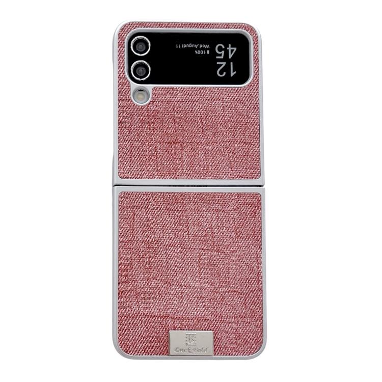 

For Samsung Galaxy Z Flip4 5G Silver Frame Denim PU + PC Phone Case(Pink)