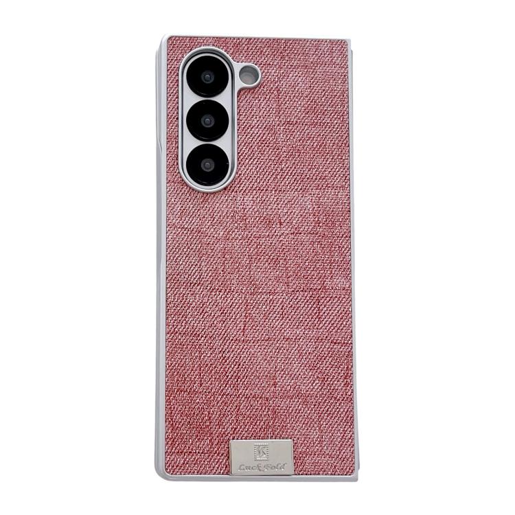 

For Samsung Galaxy Z Fold6 5G Silver Frame Denim PU + PC Phone Case(Pink)