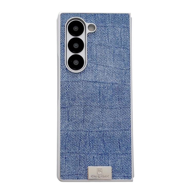 

For Samsung Galaxy Z Fold4 5G Silver Frame Denim PU + PC Phone Case(Blue)