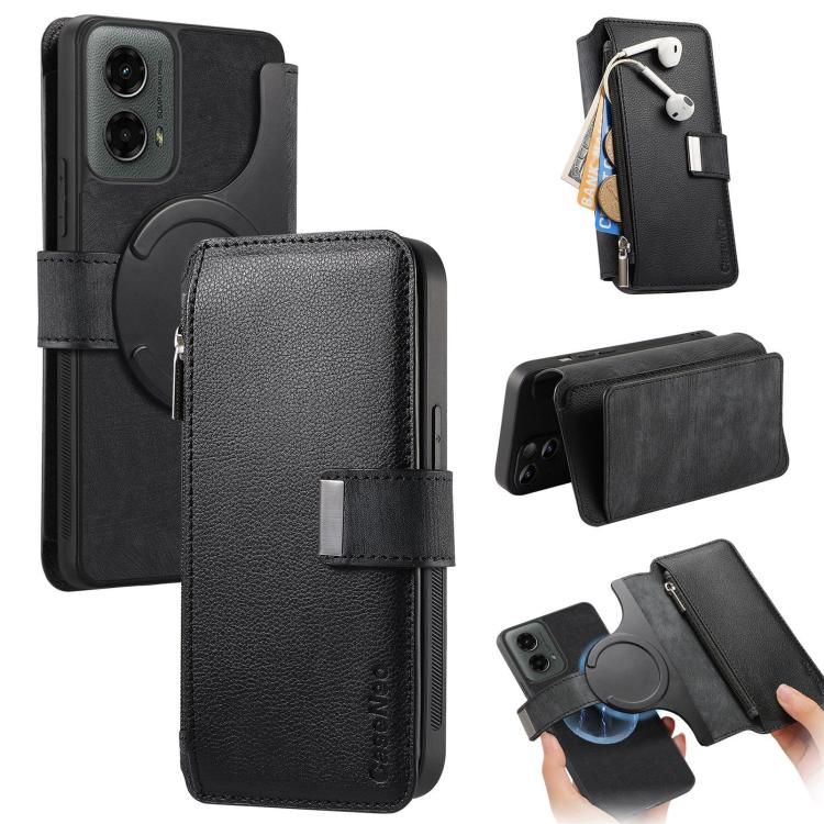 

For Motorola Moto G 2024 5G CaseNeo MagSafe RFID Anti-theft Zipper Wallet Retro Leather Phone Case(Black)