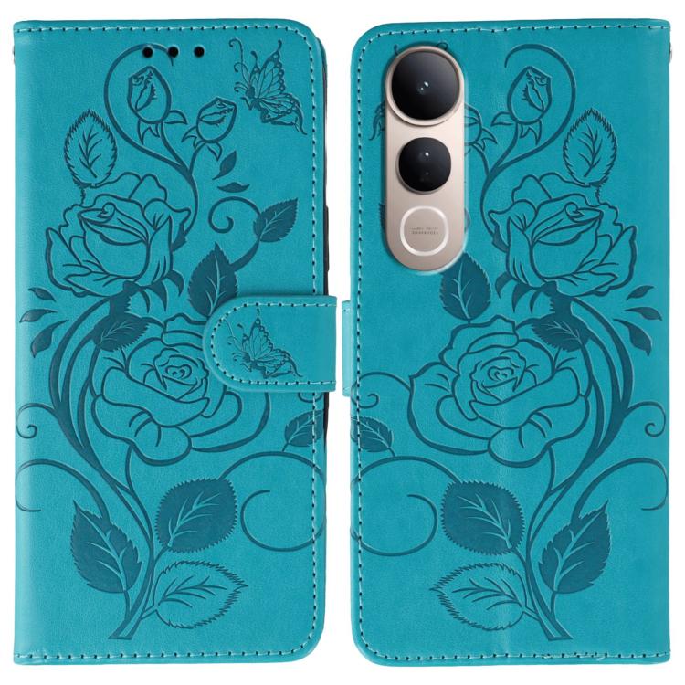 

For vivo V50 Lite 5G Rose Butterfly Embossed Leather Phone Case(Blue)