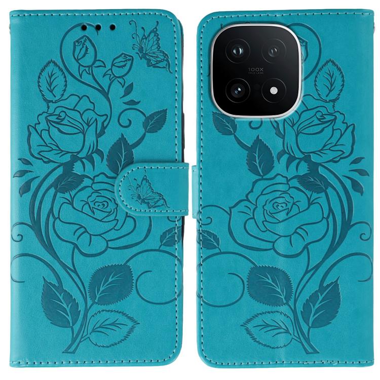 

For vivo iQOO 15 Rose Butterfly Embossed Leather Phone Case(Blue)