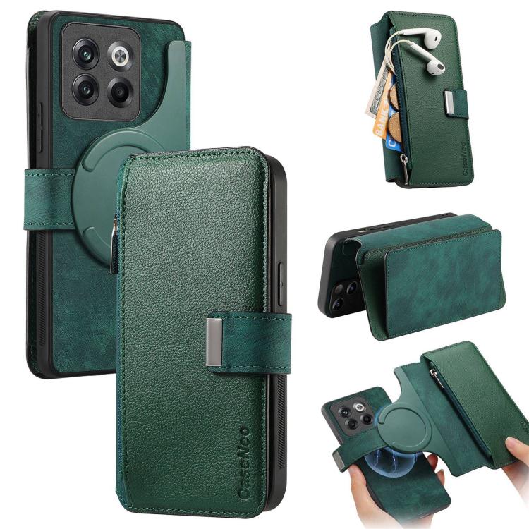 

For OnePlus 12 CaseNeo MagSafe RFID Anti-theft Zipper Wallet Retro Leather Phone Case(Green)