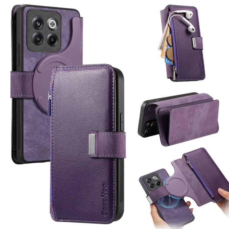 For OnePlus 12 CaseNeo MagSafe RFID Anti-theft Zipper Wallet Retro Leather Phone Case(Purple)