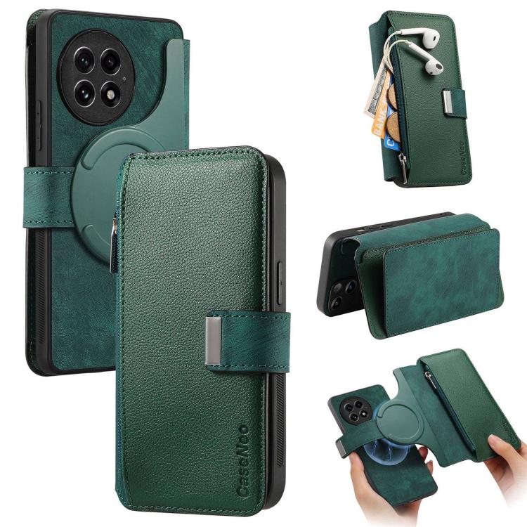 

For OnePlus 13 CaseNeo MagSafe RFID Anti-theft Zipper Wallet Retro Leather Phone Case(Green)
