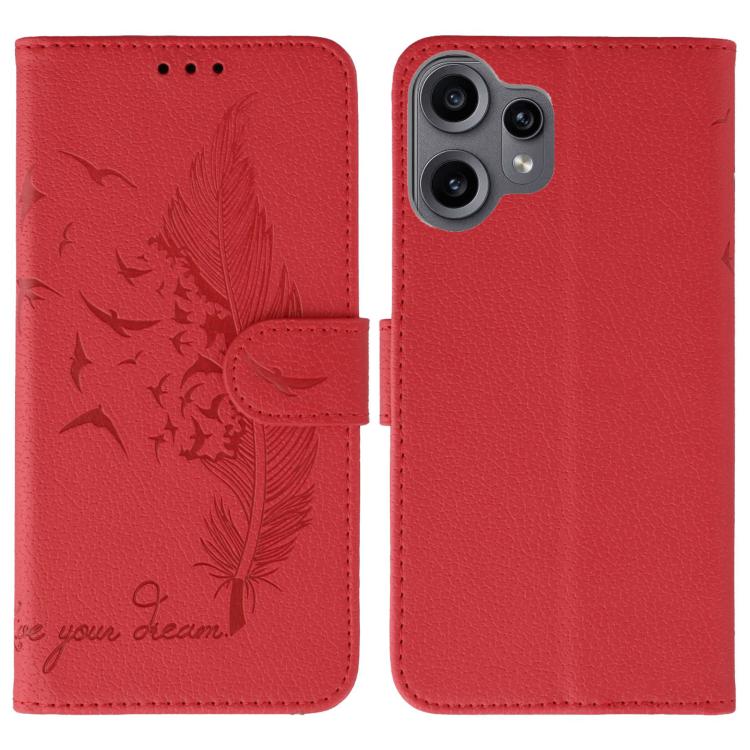 

For Nothing CMF Phone 2 Pro Feather Pattern Litchi Texture Leather Phone Case(Red)