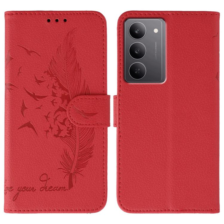 

For Realme 14x Feather Pattern Litchi Texture Leather Phone Case(Red)